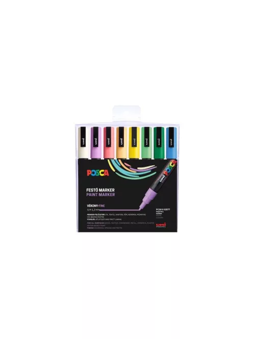 UNI Dekormarker készlet, 0,9-1,3 mm, UNI "Posca PC-3M", 8 különböző pasztell szín