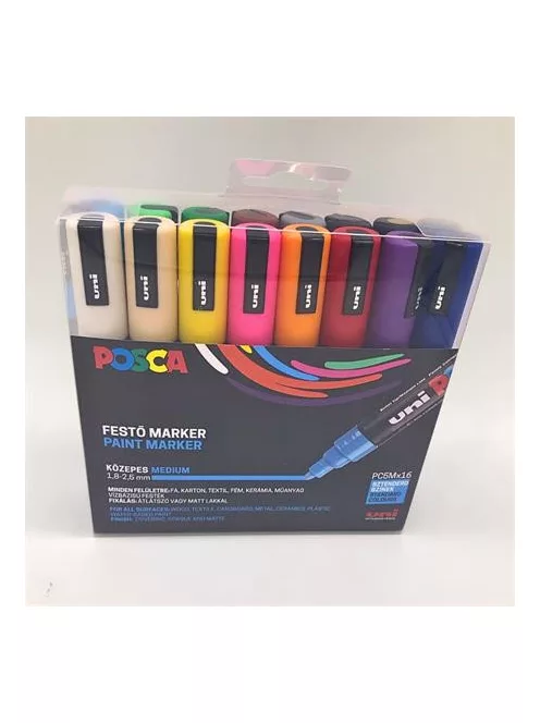 UNI Dekormarker készlet, 1,8-2,5 mm, UNI "Posca PC-5M", 16 különböző szín