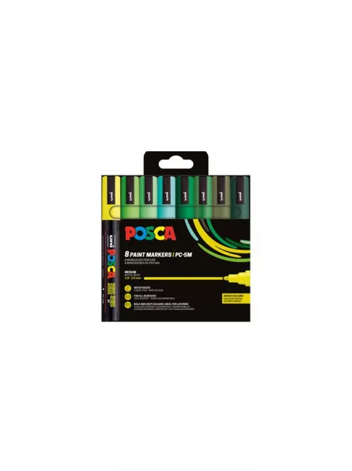 UNI Dekormarker készlet, 1,8-2,5 mm, UNI "Posca PC-5M", 8 különböző zöld szín