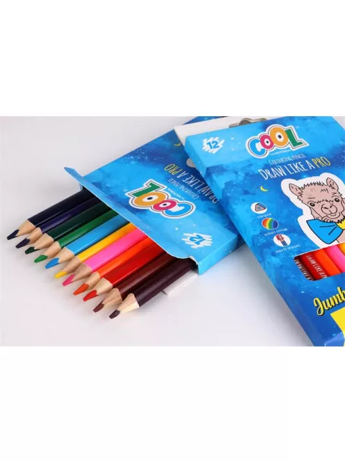 COOL BY VICTORIA Színes ceruza készlet, háromszögletű, vastag, COOL BY VICTORIA, 12 különböző szín