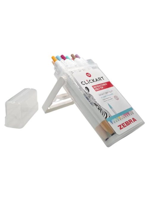 ZEBRA Filctoll készlet, nyomógombos, 0,6 mm, ZEBRA "Clickart" 12 különböző pasztell szín