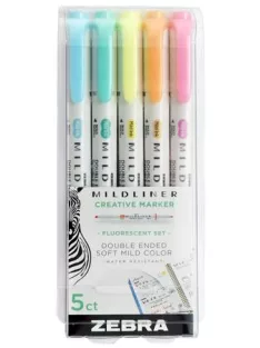   ZEBRA Szövegkiemelő készlet, 1,4/4,0 mm, kétvégű, ZEBRA "Mildliner Fluorescent", 5 szín