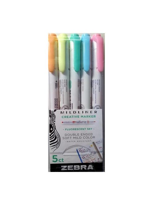 ZEBRA Szövegkiemelő készlet, 1,0/3,5 mm, kétvégű, ZEBRA "Mildliner Fluorescent", 5 szín