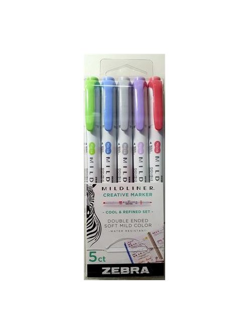 ZEBRA Szövegkiemelő készlet, 1,0/3,5 mm, kétvégű ZEBRA "Mildliner Cool & Refined" 5 szín