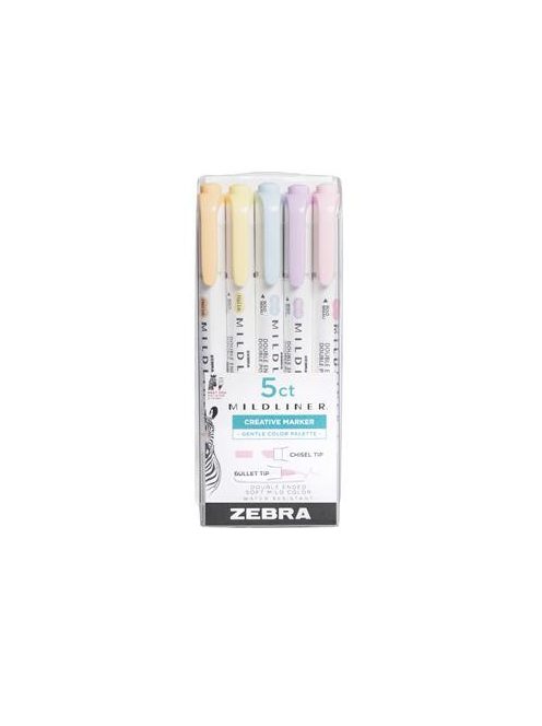 ZEBRA Szövegkiemelő készlet, 1,4/4 mm, kétvégű, ZEBRA "Mildliner Highlighter Gentle", 5 különböző szín