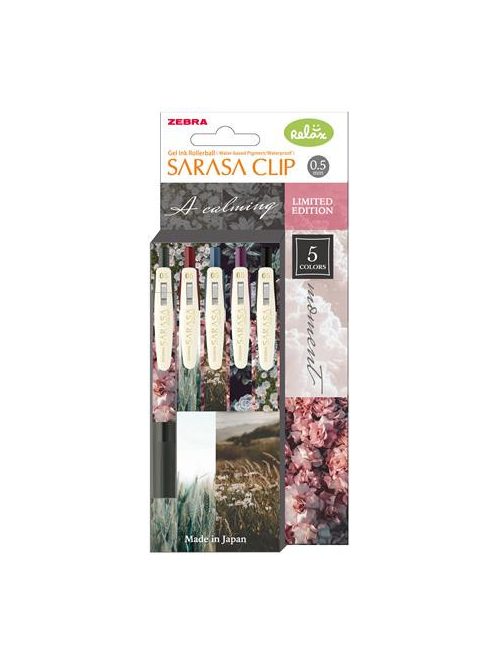 ZEBRA Zseléstoll, 0,33 mm, nyomógombos, ZEBRA "Sarasa Clip Calming Moment", 5 különböző szín
