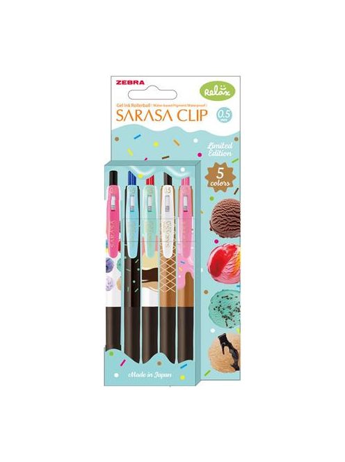 ZEBRA Zseléstoll, 0,33 mm, nyomógombos, ZEBRA "Sarasa Clip Ice Cream", 5 különböző szín