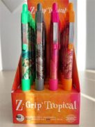 ZEBRA Golyóstoll display, 0,27 mm, nyomógombos, ZEBRA "Z-Grip Tropical", kék, 4 különböző minta