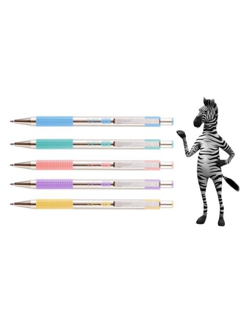 ZEBRA Golyóstoll, 0,24 mm, nyomógombos, rozsdamentes acél, pasztellzöld tolltest, ZEBRA "F-301", kék