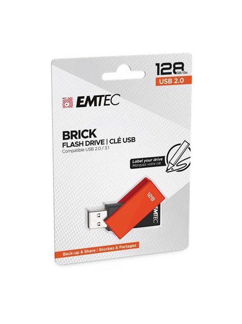 EMTEC Pendrive, 128GB, USB 2.0, EMTEC "C350 Brick", narancssárga