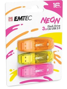   EMTEC Pendrive, 16GB, 3 db, USB 2.0, EMTEC "C410 Neon", narancs, citromsárga, rózsaszín