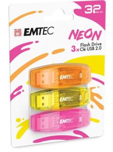   EMTEC Pendrive, 32GB, 3 db, USB 2.0, EMTEC "C410 Neon", narancs, citromsárga, rózsaszín