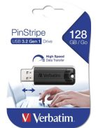 VERBATIM Pendrive, 128GB, USB 3.2, VERBATIM "Pinstripe", fekete