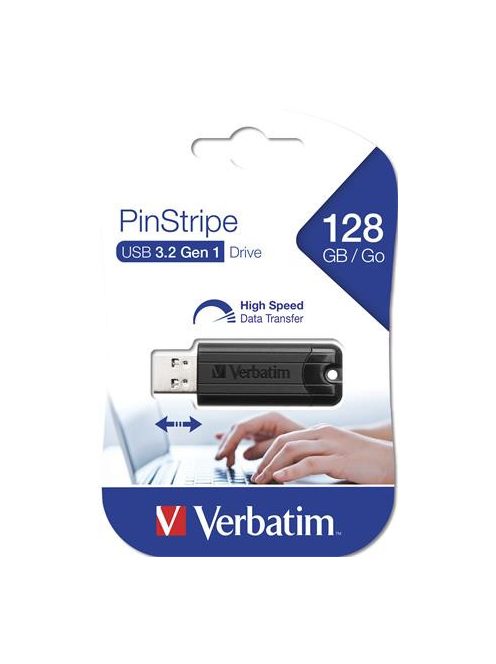 VERBATIM Pendrive, 128GB, USB 3.2, VERBATIM "Pinstripe", fekete