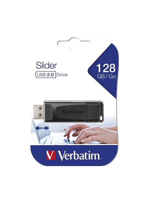 VERBATIM Pendrive, 128GB, USB 2.0, VERBATIM "Slider", fekete