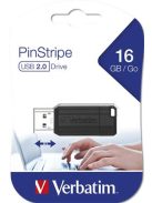 VERBATIM Pendrive, 16GB, USB 2.0, 10/4MB/sec, VERBATIM "PinStripe", fekete