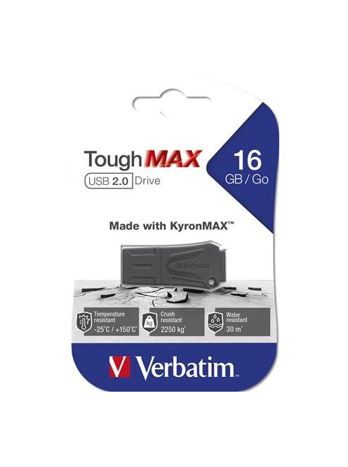 VERBATIM Pendrive, 16GB, USB 2.0, extra ellenálló, VERBATIM "ToughMAX", fekete