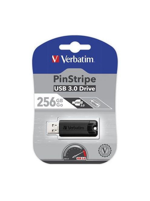 VERBATIM Pendrive, 256GB, USB 3.2, VERBATIM "Pinstripe", fekete