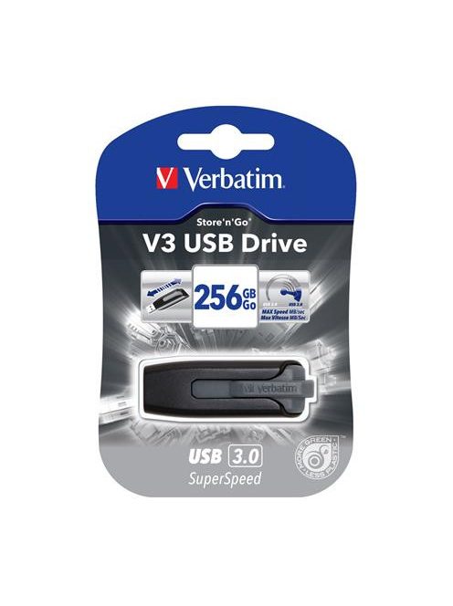 VERBATIM Pendrive, 256GB, USB 3.2, 80/25 MB/s, VERBATIM "V3", fekete-szürke