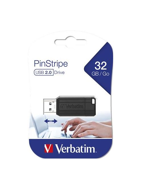 VERBATIM Pendrive, 32GB, USB 2.0, 10/4MB/sec, VERBATIM "PinStripe", fekete