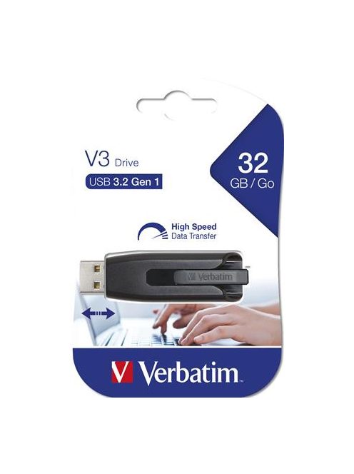 VERBATIM Pendrive, 32GB, USB 3.2, 60/12MB/s, VERBATIM "V3", fekete-szürke