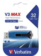 VERBATIM Pendrive, 32GB, USB 3.2, 175/80 MB/s, VERBATIM "V3 MAX", kék-fekete