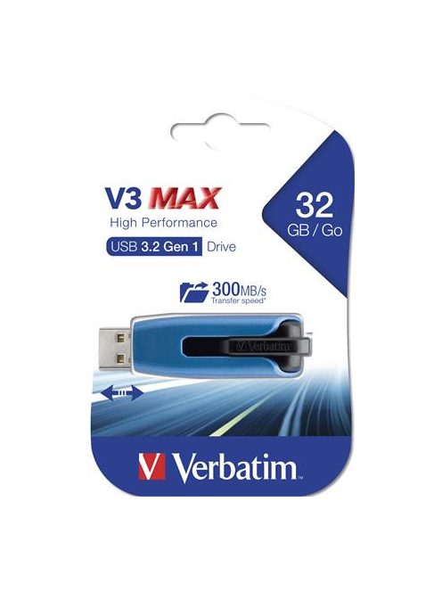 VERBATIM Pendrive, 32GB, USB 3.2, 175/80 MB/s, VERBATIM "V3 MAX", kék-fekete