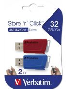 VERBATIM Pendrive, 2 x 32GB, USB 3.2, 80/25MB/sec, VERBATIM "Store n Click", piros, kék