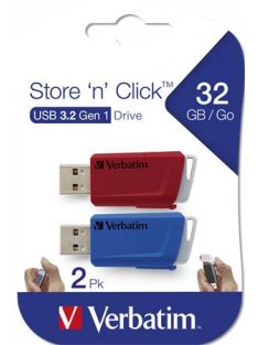   VERBATIM Pendrive, 2 x 32GB, USB 3.2, 80/25MB/sec, VERBATIM "Store n Click", piros, kék