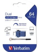 VERBATIM Pendrive, 64GB, USB 3.2+USB-C adapter, VERBATIM "Dual"