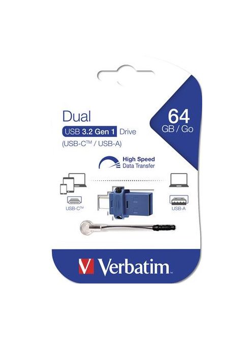 VERBATIM Pendrive, 64GB, USB 3.2+USB-C adapter, VERBATIM "Dual"