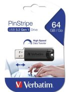 VERBATIM Pendrive, 64GB, USB 3.2, VERBATIM "Pinstripe", fekete