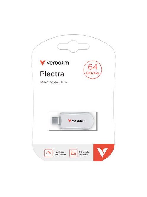 VERBATIM Pendrive, 64GB, USB-C 3.2 Gen1, VERBATIM "Plectra", fehér