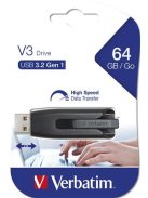 VERBATIM Pendrive, 64GB, USB 3.2, 80/25 MB/s, VERBATIM "V3", fekete-szürke