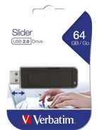 VERBATIM Pendrive, 64GB, USB 2.0, VERBATIM "Slider", fekete