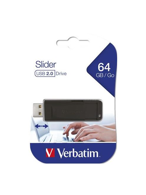 VERBATIM Pendrive, 64GB, USB 2.0, VERBATIM "Slider", fekete