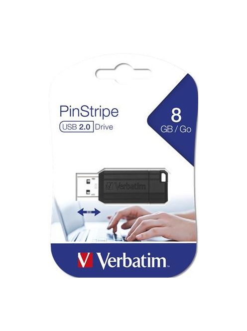 VERBATIM Pendrive, 8GB, USB 2.0, 10/4MB/sec, VERBATIM "PinStripe", fekete