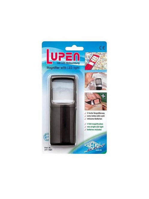 WEDO Nagyító, 35x38 mm, LED fénnyel, WEDO, fekete