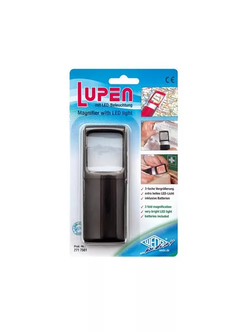 WEDO Nagyító, 35x38 mm, LED fénnyel, WEDO, fekete