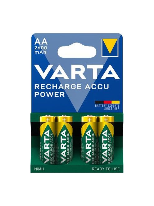 VARTA Tölthető elem, AA ceruza, 4x2600 mAh, előtöltött, VARTA "Power"