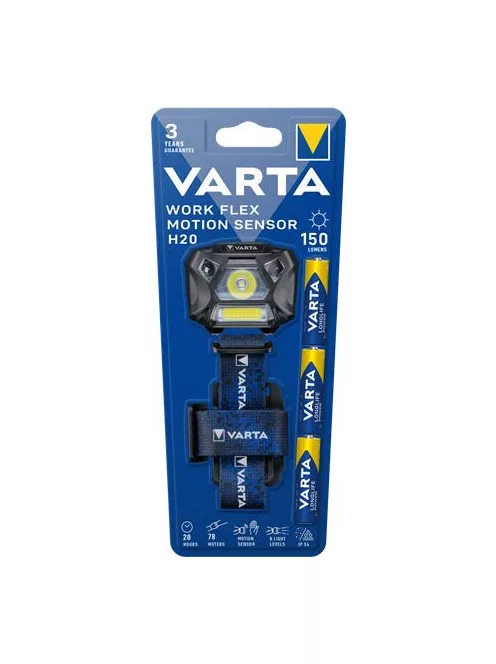 VARTA Fejlámpa, 3 LED, 3xAAA, mozgásérzékelő, VARTA " Work Flex H20"