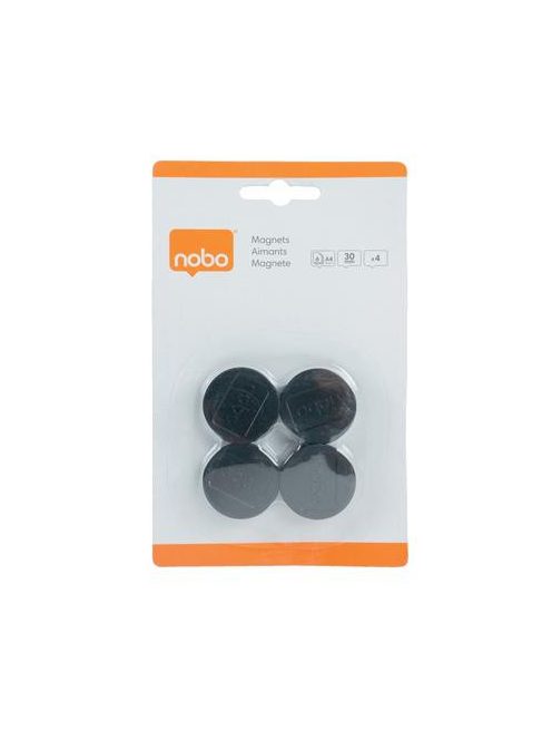NOBO Korong mágnes, fehértáblához, 30 mm, 4 db, NOBO, fekete