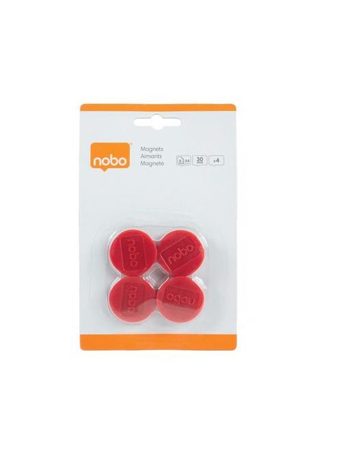 NOBO Korong mágnes, fehértáblához, 30 mm, 4 db, NOBO, piros