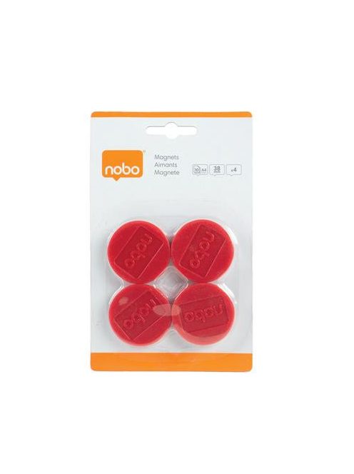 NOBO Korong mágnes, fehértáblához, 38 mm, 4 db, NOBO, piros