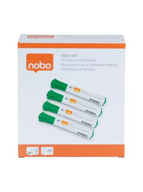 NOBO Táblamarker, kúpos hegyű, 2 mm, 10 db, NOBO "Glide", zöld