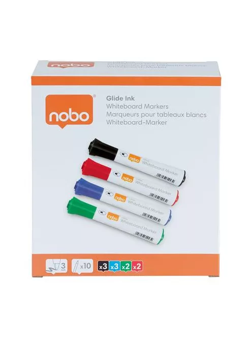 NOBO Táblamarker, kúpos hegyű, 2 mm, 10 db, NOBO "Glide", vegyes