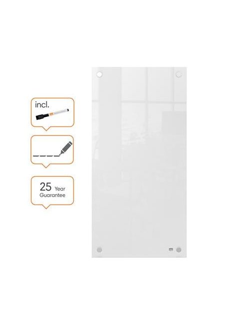 NOBO Üzenőtábla, üveg, fali, keskeny, 30x60 cm, NOBO "Home", fehér
