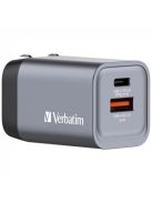 VERBATIM Hálózati töltő, 1xUSB-C PD (35W), USB-A QC 3.0, EU/UK/US, GaN, VERBATIM