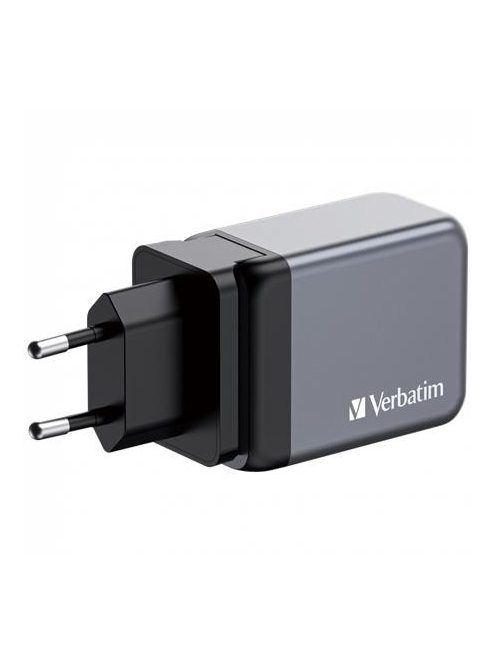 VERBATIM Hálózati töltő, 2xUSB-C PD (65W), USB-A QC 3.0, EU/UK/US, GaN, VERBATIM