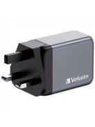 VERBATIM Hálózati töltő, 2xUSB-C PD (65W), USB-A QC 3.0, EU/UK/US, GaN, VERBATIM